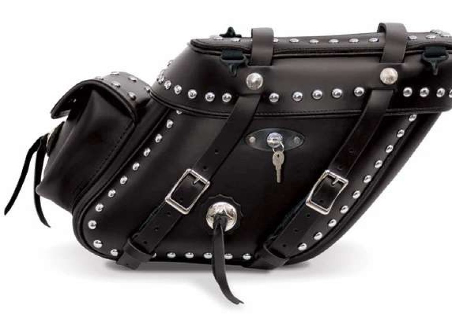 Soft Saddlebags * | Leatherworks Inc. Leatherworks, Inc. Wide Angled Studded And Locked Saddlebags With Rear Pocket