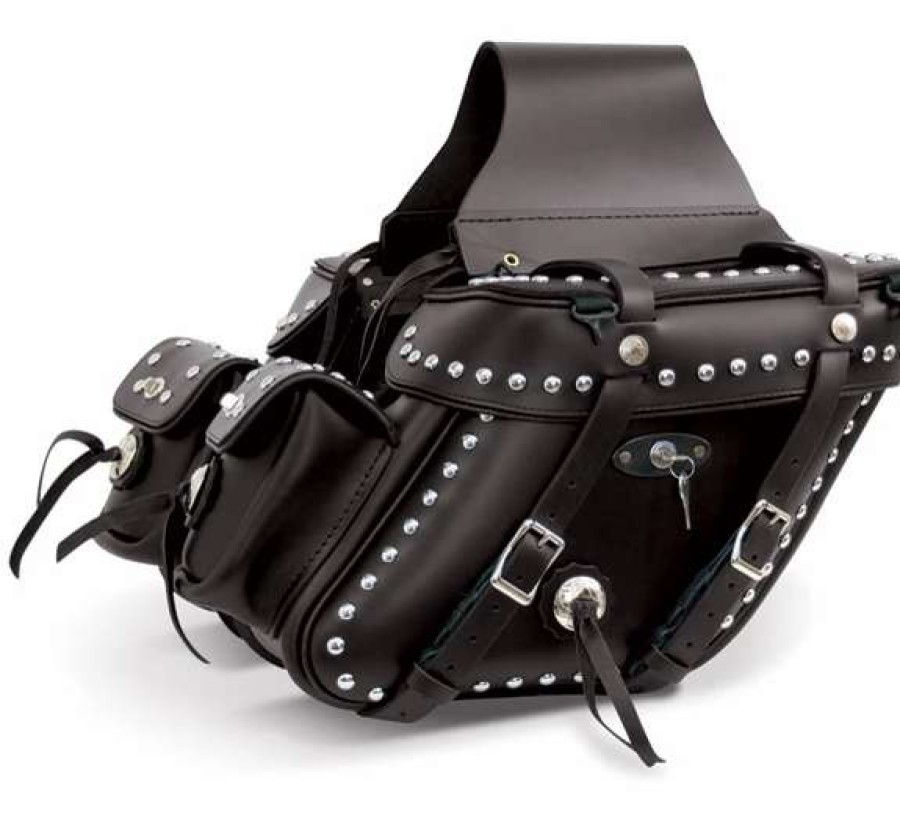 Soft Saddlebags * | Leatherworks Inc. Leatherworks, Inc. Wide Angled Studded And Locked Saddlebags With Rear Pocket