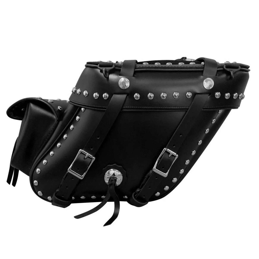 Soft Saddlebags * | Leatherworks Inc. Leatherworks, Inc. Wide Angle Box Top Studded Saddlebags With Rear Pockets