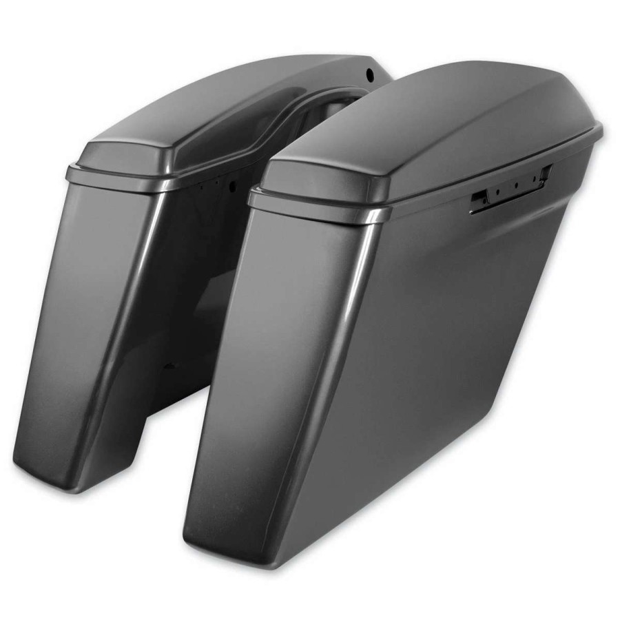 Hard Saddlebags * | Hogworkz Dual Blocked Extended 4 Stretched Saddlebags Charcoal Pearl