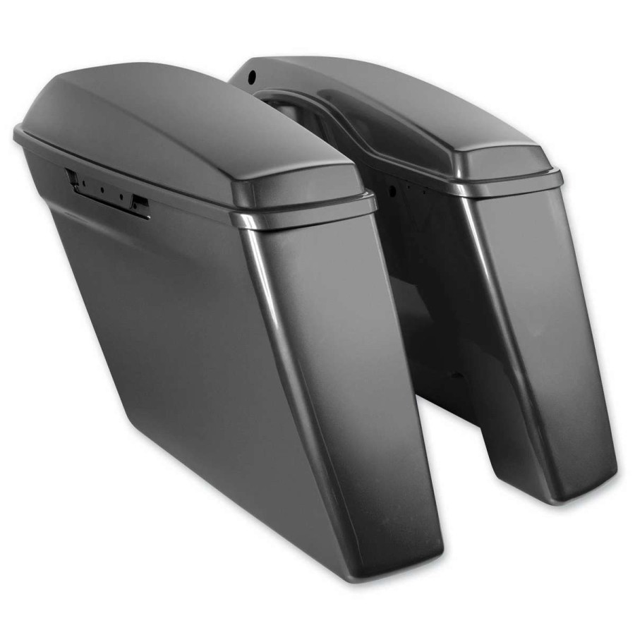 Hard Saddlebags * | Hogworkz Dual Blocked Extended 4 Stretched Saddlebags Charcoal Pearl