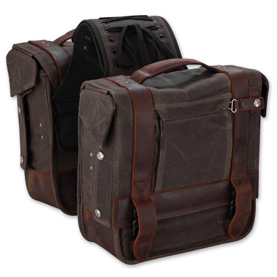 Soft Saddlebags * | Burly Brand Voyager Dark Oak Throwover Saddlebag